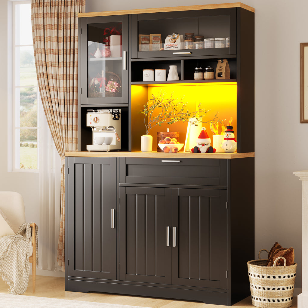 Tall Display Cabinet with LED Lighting - 104x40x180 cm Kitchen & Living Room Storage, White/Black