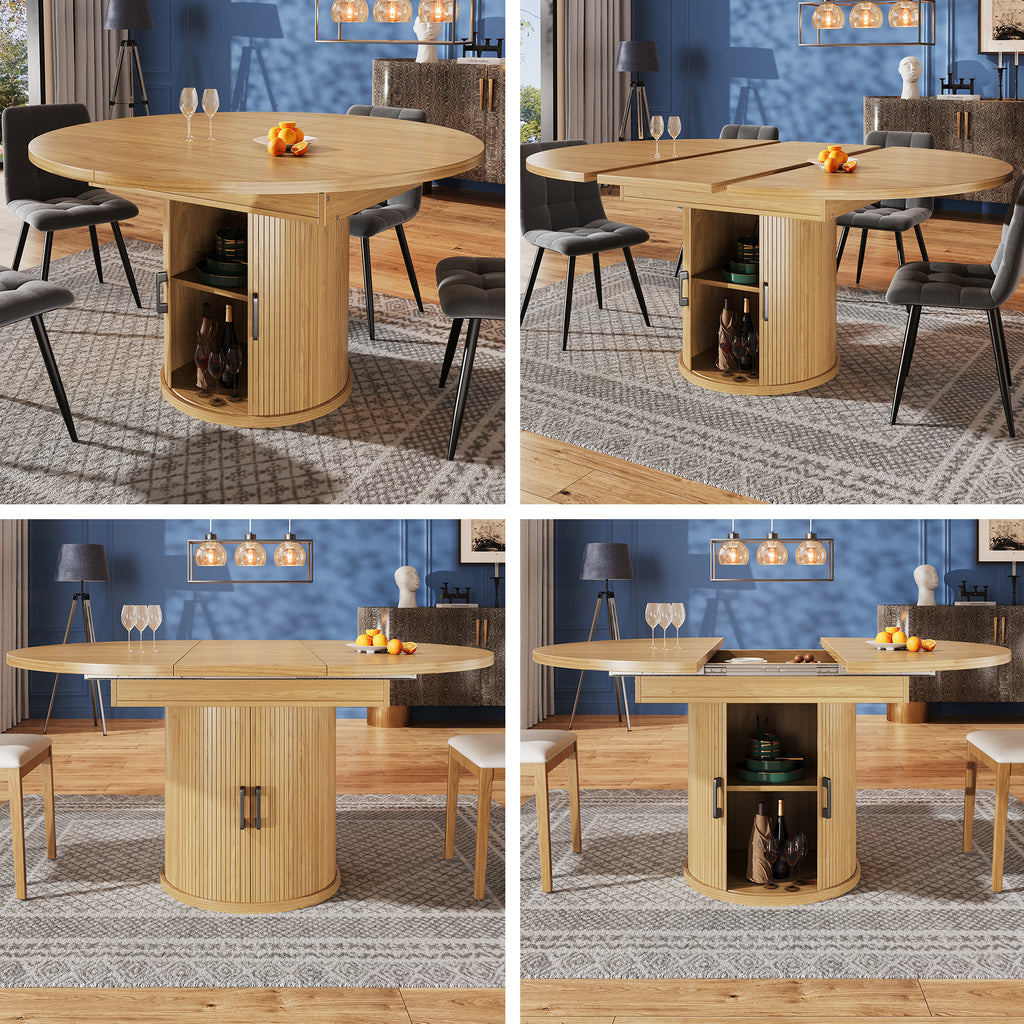 Extendable dining table, dining room table, kitchen table, balcony table, extendable table top Round dining table, extends to oval, 118–158 cm, seats up to 6 people, natural