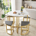 Modern metal frame round marble dining table and chair set (5 pieces) with 4 semi-circular stools, suitable for small apartments and restaurants