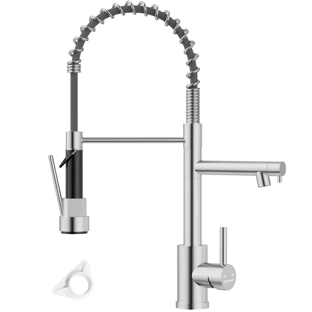 Brushed Nickel Dual Spout Pull-Out Kitchen Mixer Tap