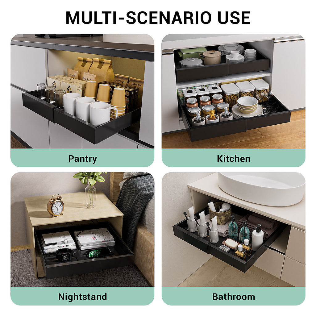 Matte Black Pull-Out Cabinet Organiser Set - 42cm, 2 Pieces