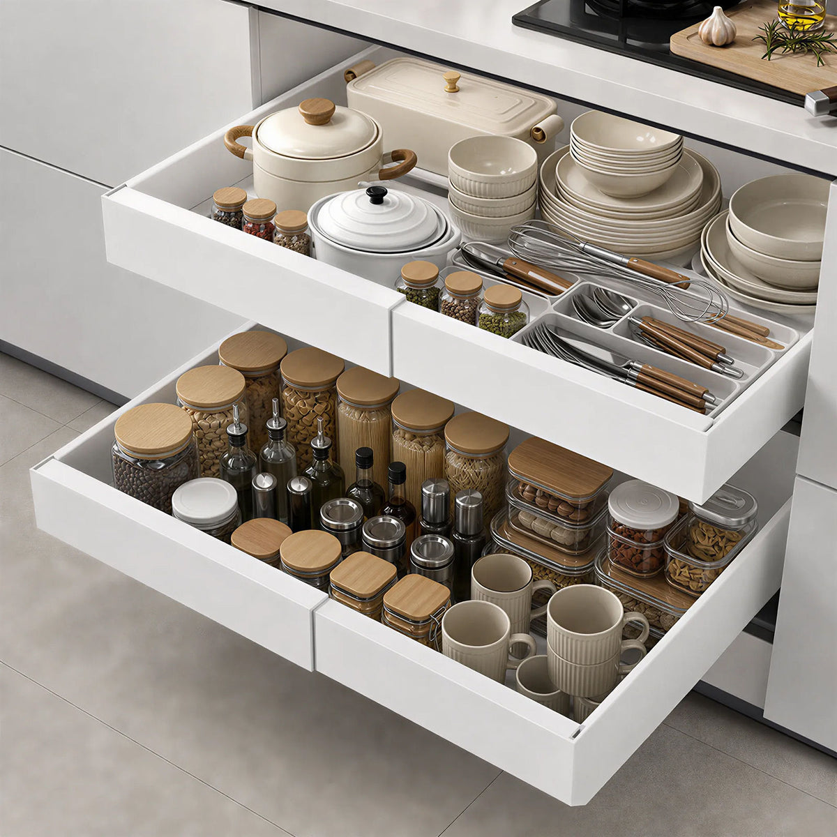 White Pull-Out Cabinet Organiser Set - 53cm, 2 Pieces