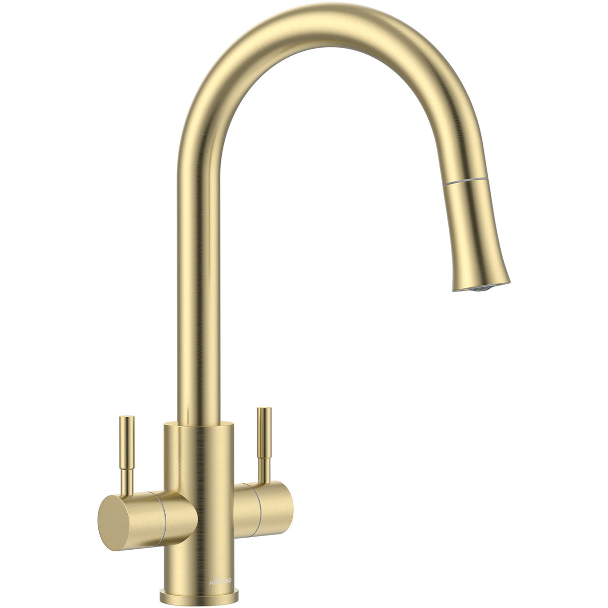 Brushed Gold Dual Lever Pull-Out Kitchen Mixer Tap