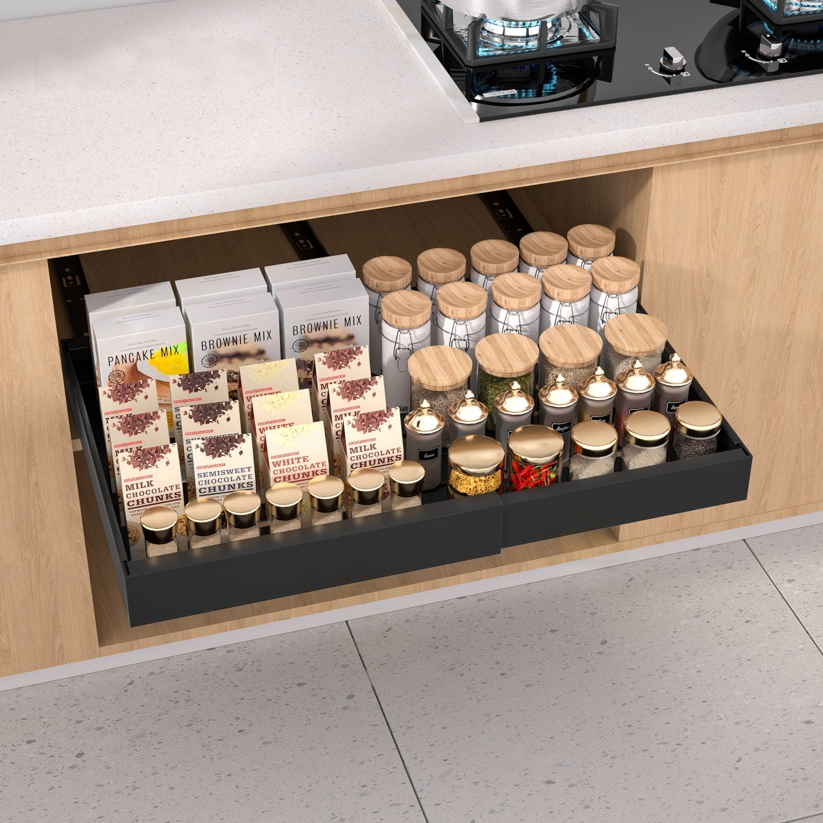 Matte Black Pull-Out Cabinet Organiser Set