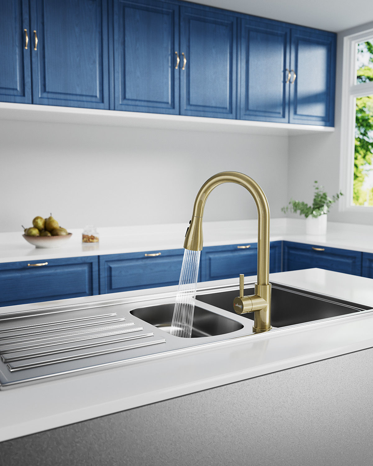 Brushed Gold Pull-Out Kitchen Mixer Tap - 3 Spray Modes