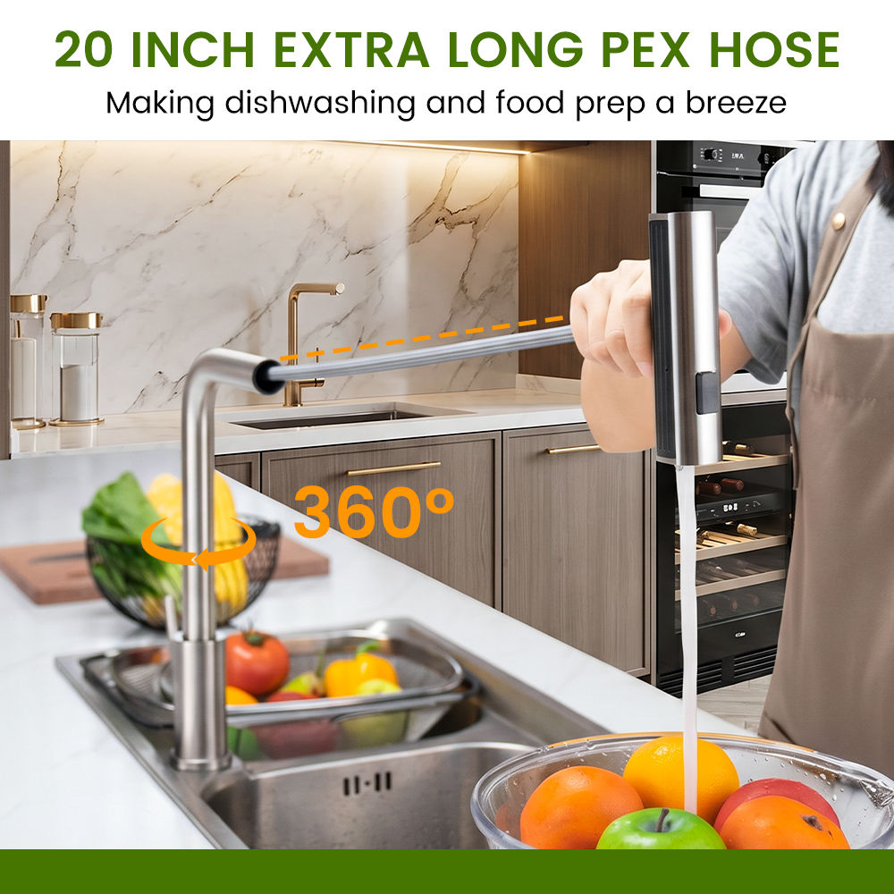 Brushed Stainless Waterfall Pull-Out Kitchen Mixer Tap