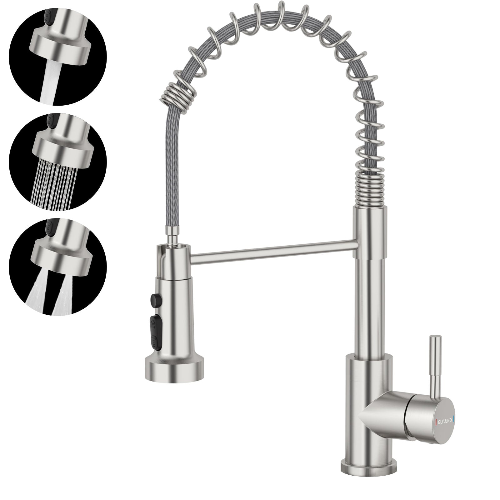 Brushed Nickel Spring Pull-Down Kitchen Mixer Tap