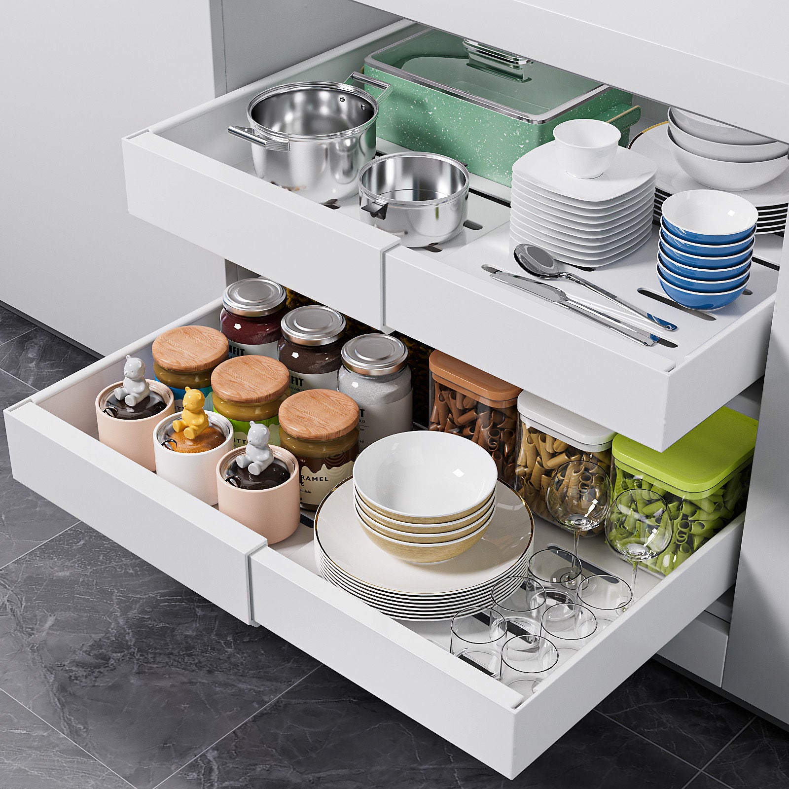White Pull-Out Cabinet Organiser Set