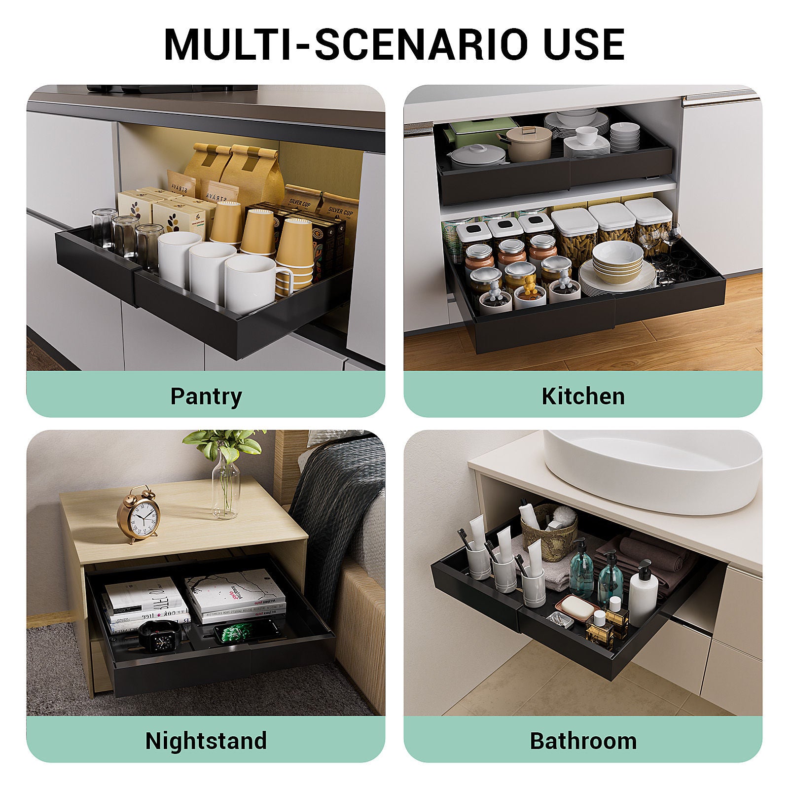 Matte Black Pull-Out Cabinet Organiser Set