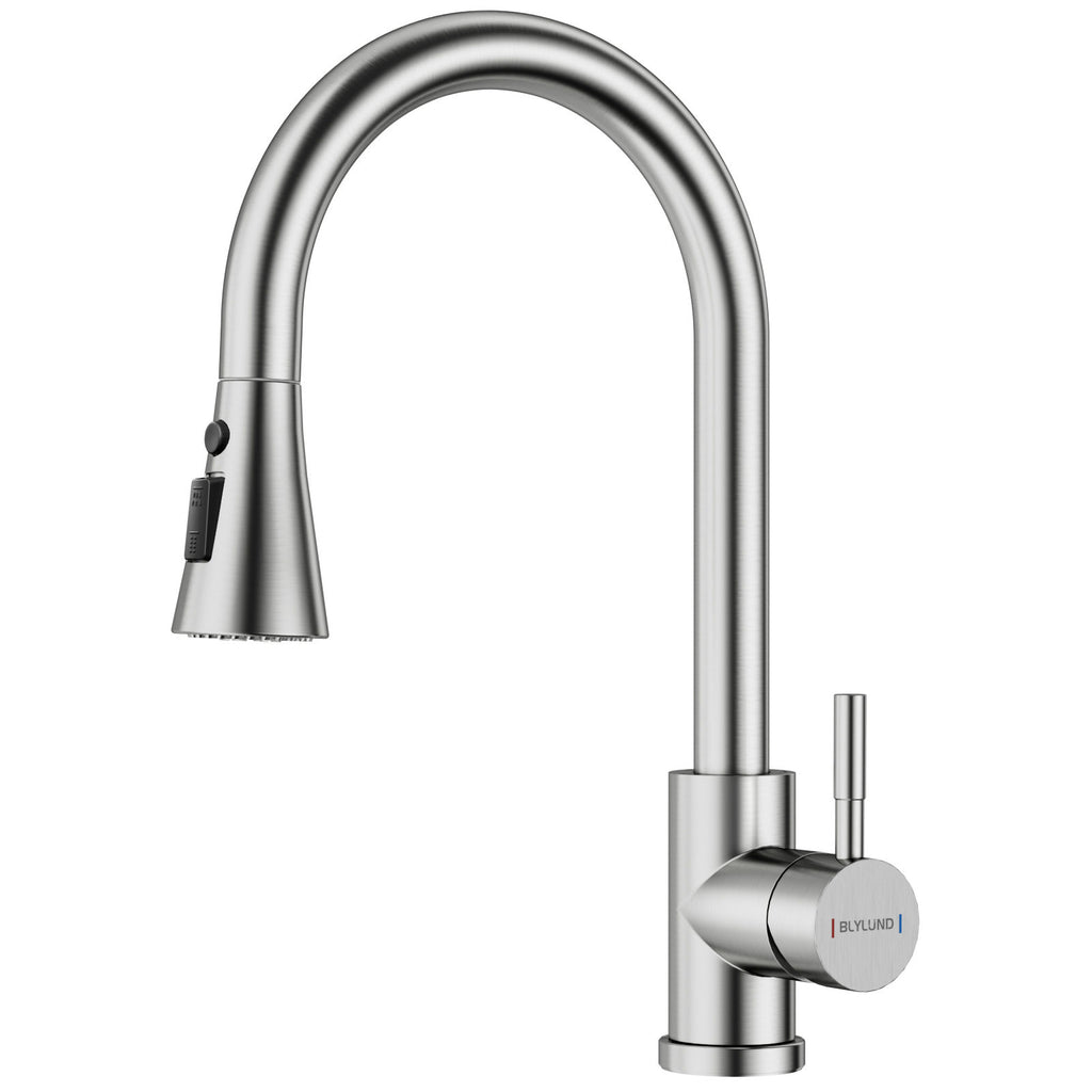 Brushed Nickel High Arc Pull-Out Kitchen Mixer Tap