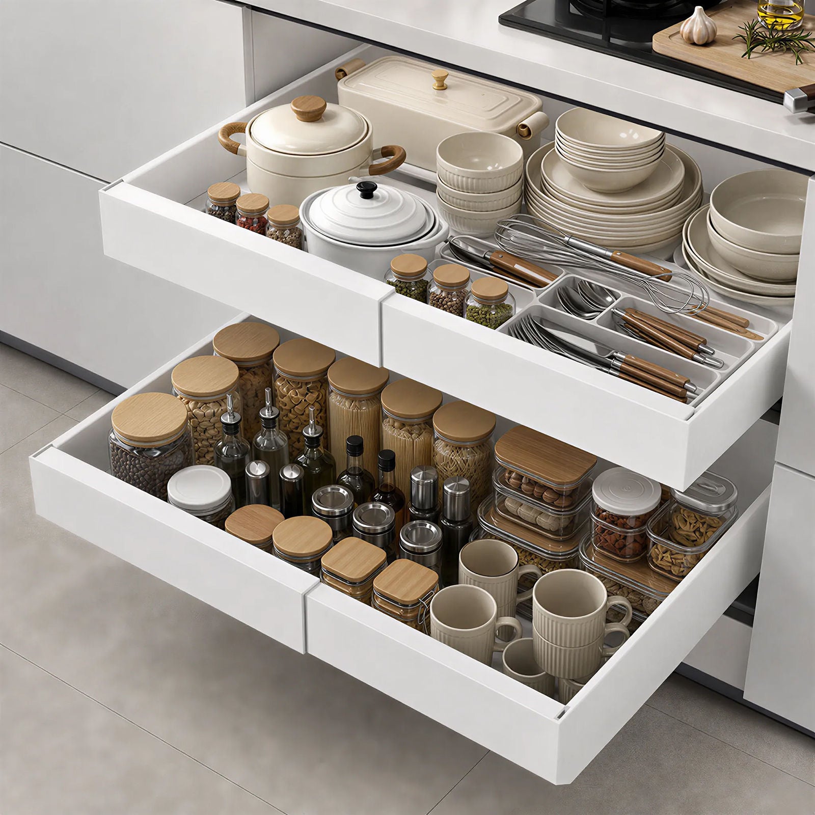 White Pull-Out Cabinet Organiser Set