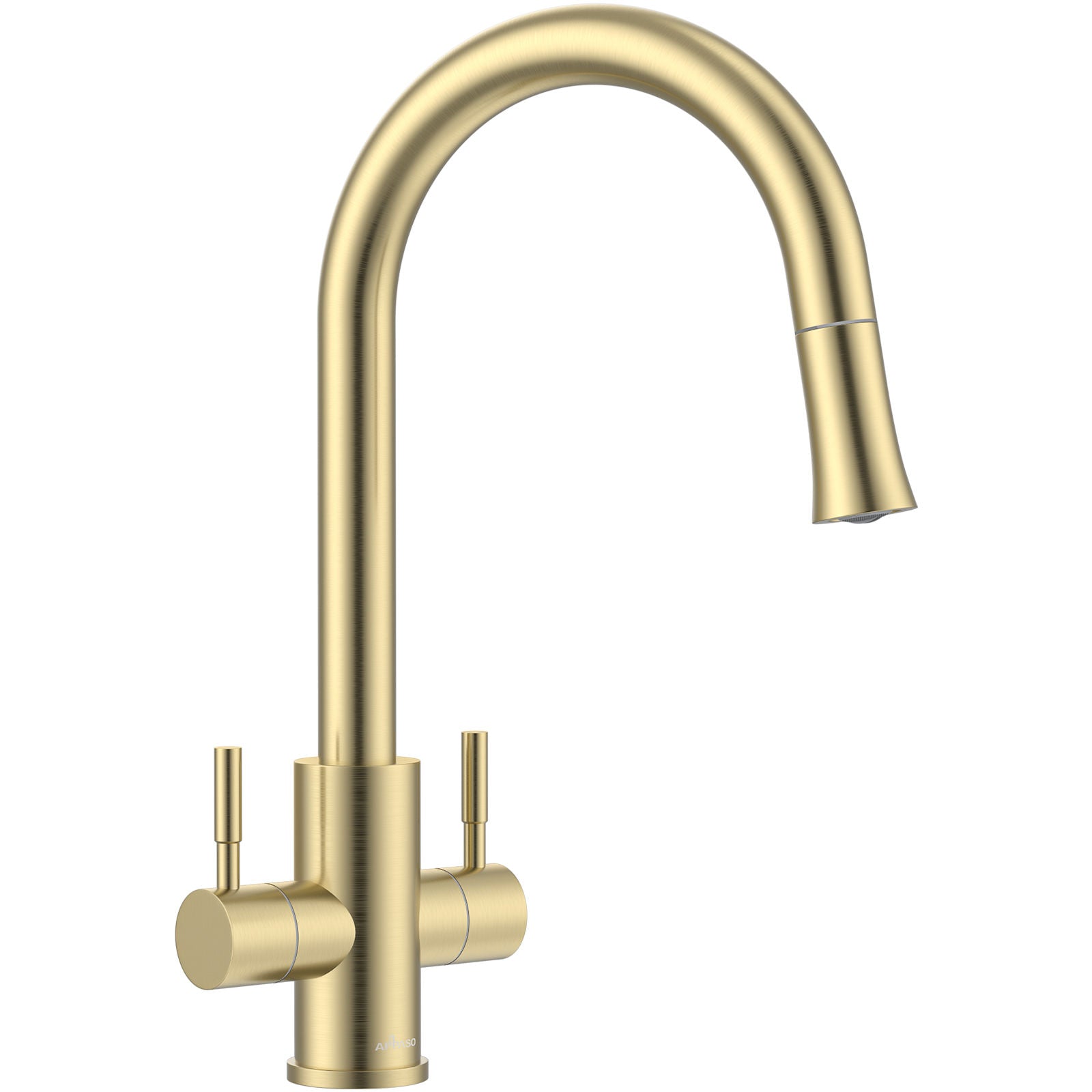 Brushed Gold Dual Lever Pull-Out Kitchen Mixer Tap