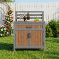 Wooden garden cabinet, weatherproof outdoor storage cabinet, outdoor cupboard with large work surface & drawer, grill station with adjustable shelves, weatherproof kitchen cabinet for patio, balcony