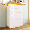 Chest of Drawers,High-gloss Sideboard Cabinet with 6 Drawers,Storage with RGB LED(App-controlled),Multi-purpose Cabinet for Living Room and Bedroom, 115 x 73 x 39 cm, White