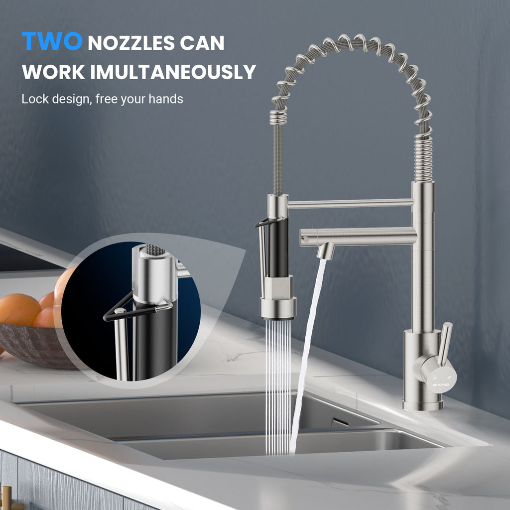 Brushed Nickel Dual Spout Pull-Out Kitchen Mixer Tap