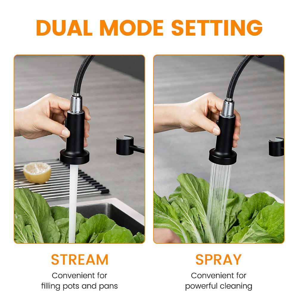 Matte Black Pull-Down Kitchen Mixer Tap - 2 Spray Modes