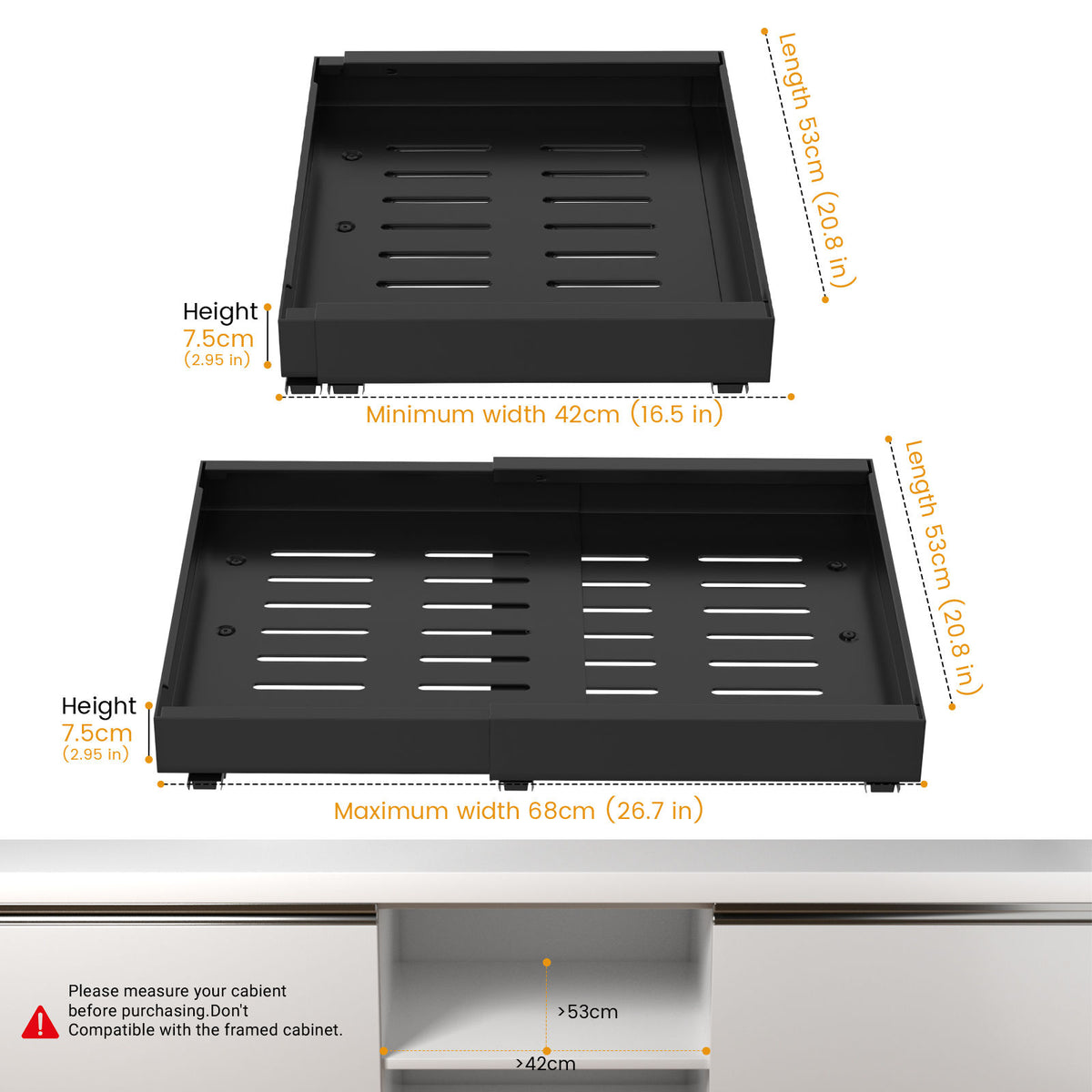 Matte Black Pull-Out Cabinet Organiser Set - 53cm, 2 Pieces