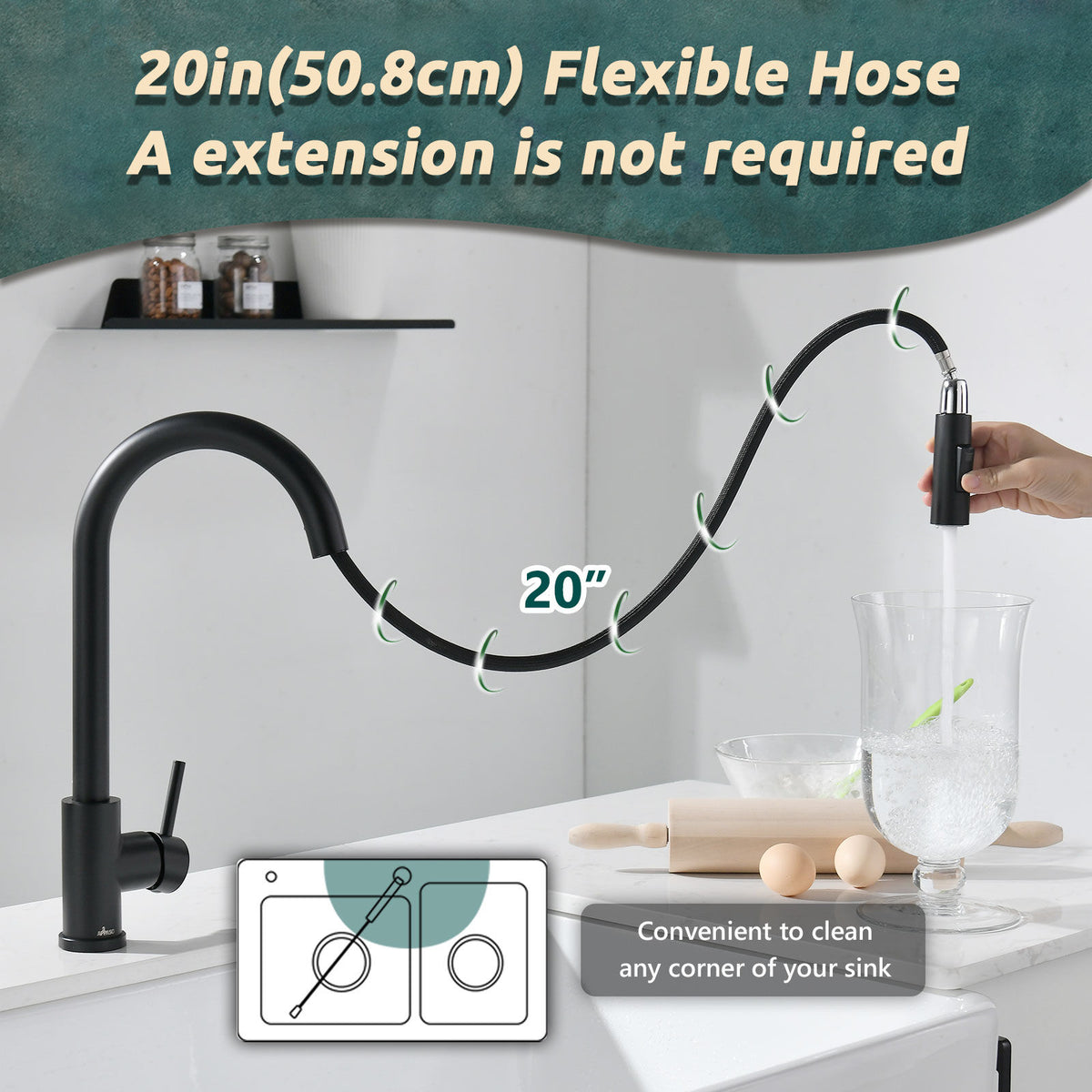 Matte Black Pull-Out Kitchen Mixer Tap - 2 Spray Modes