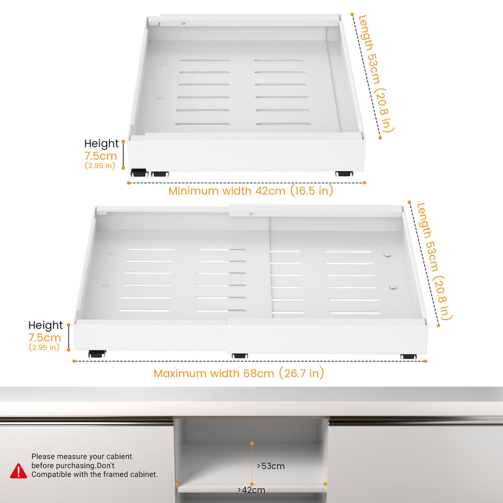 White Pull-Out Cabinet Organiser Set - 53cm, 2 Pieces