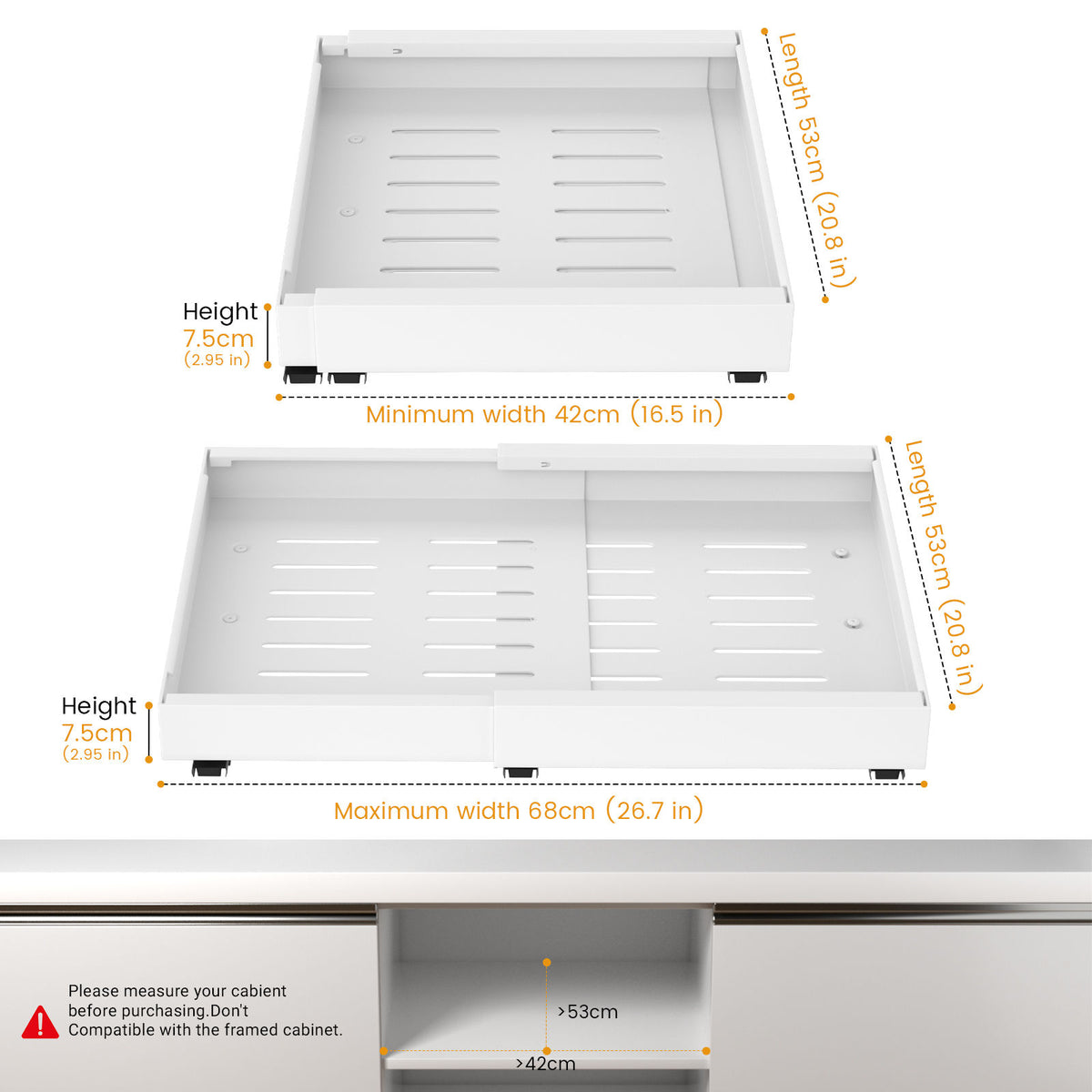 White Pull-Out Cabinet Organiser Set - 53cm, 2 Pieces