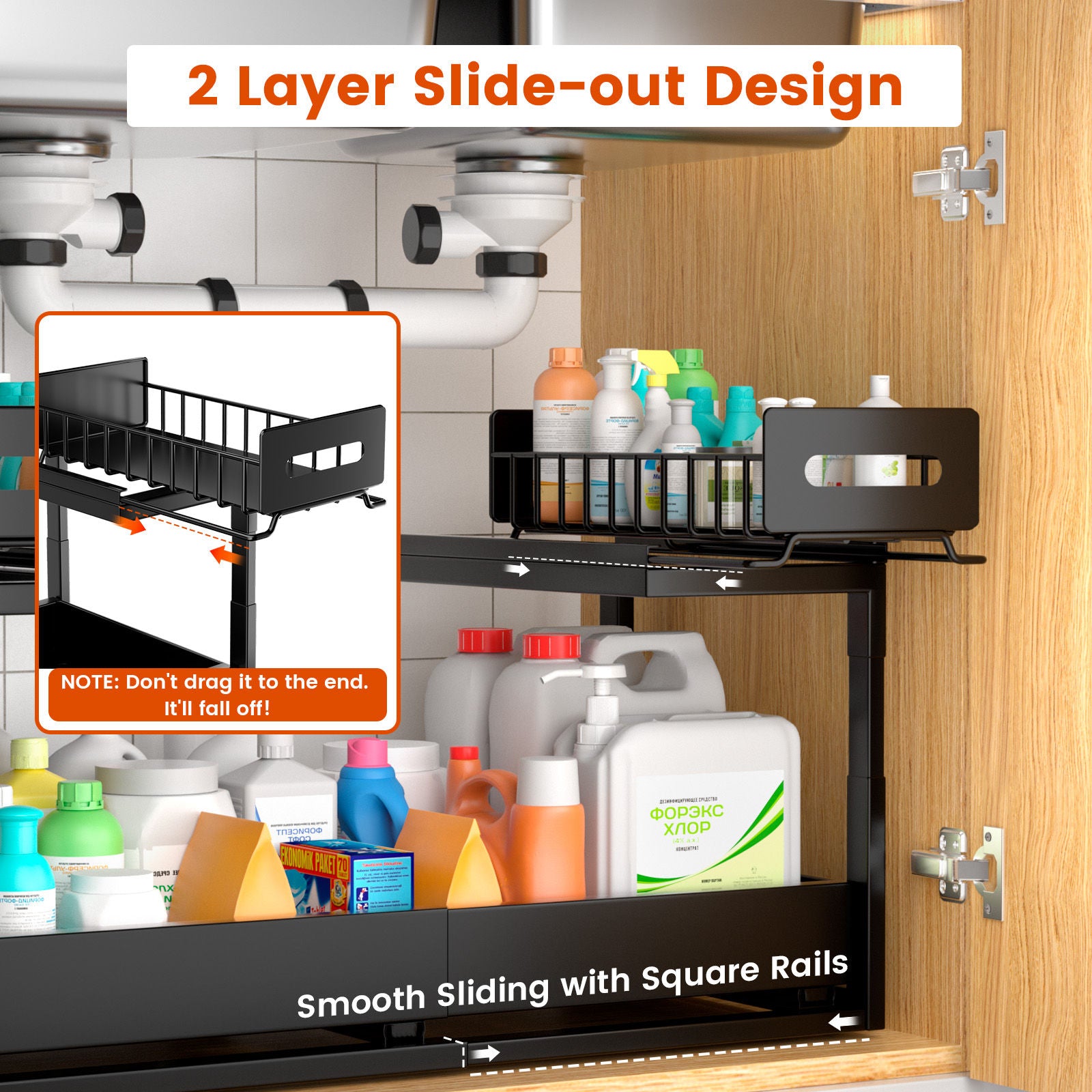 Matte Black 2-Tier Pull-Out Under-Sink Organiser