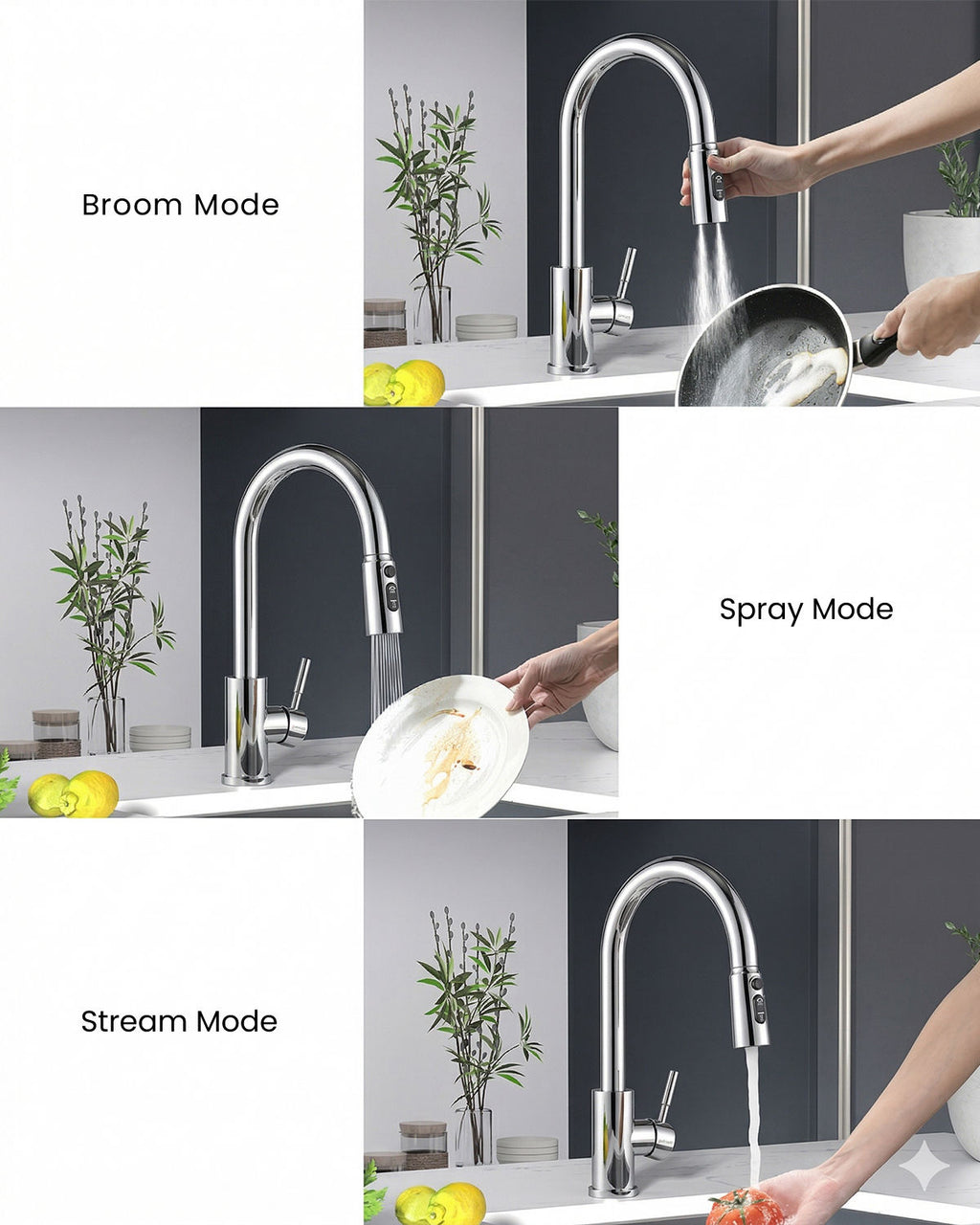 Polished Chrome Pull-Out Kitchen Mixer Tap - 3 Spray Modes