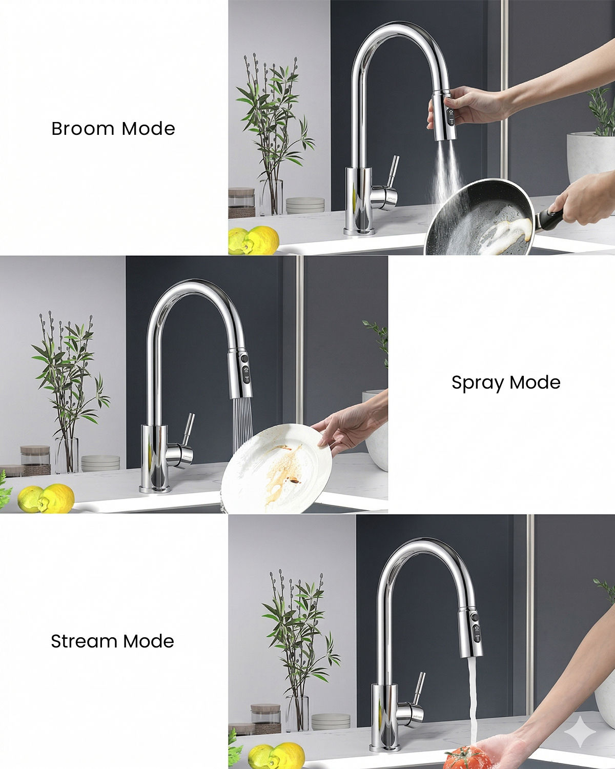 Polished Chrome Pull-Out Kitchen Mixer Tap - 3 Spray Modes