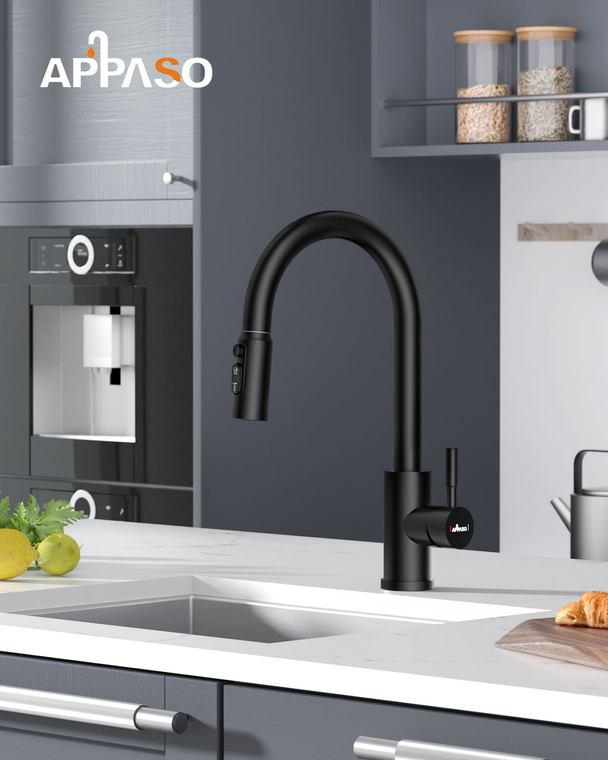 Matte Black Pull-Out Kitchen Mixer Tap - 3 Spray Modes