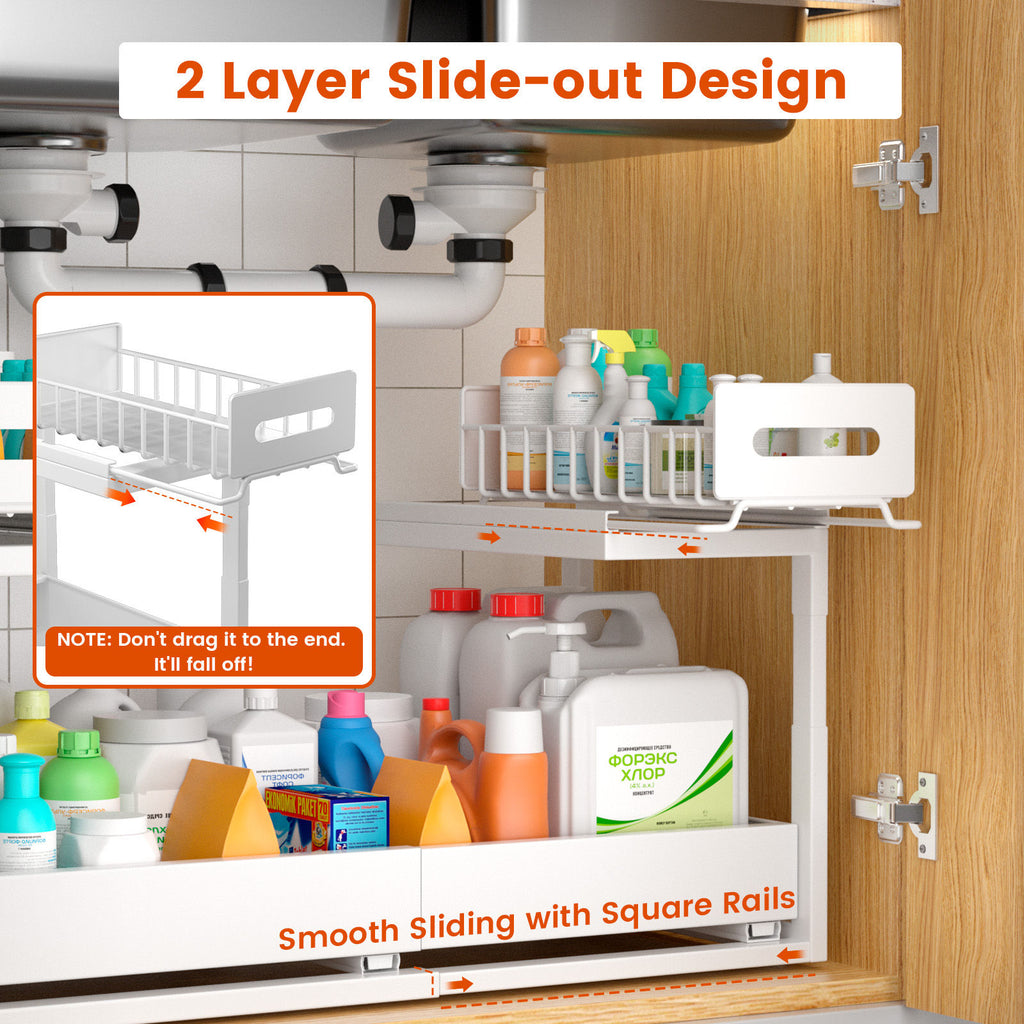 White 2-Tier Pull-Out Under-Sink Organiser
