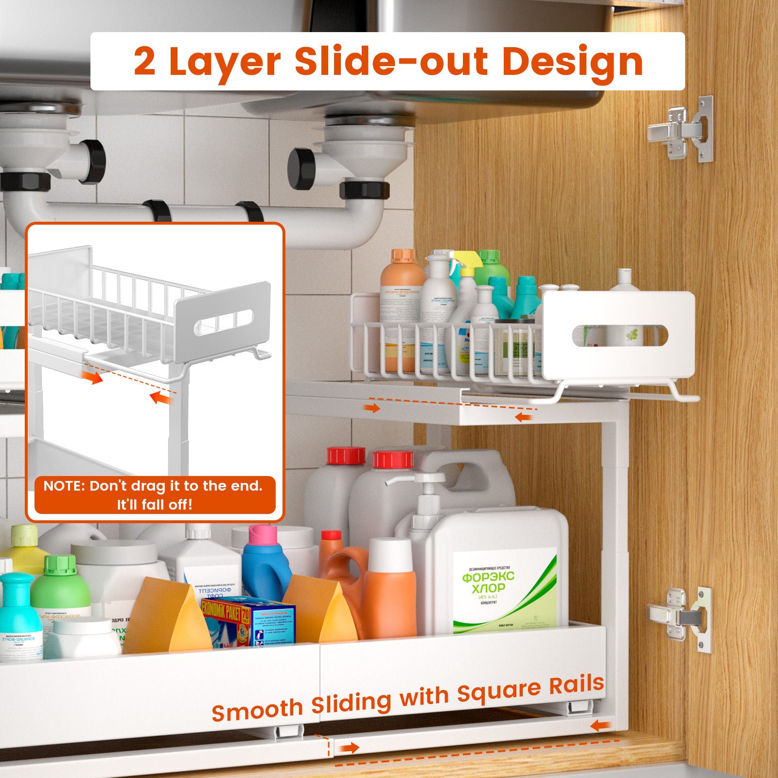 White 2-Tier Pull-Out Under-Sink Organiser