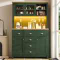Sideboard / Storage Cabinet / Kitchen Cabinet / Buffet Cabinet, 104x40x180cm, Farmhouse Style, 5 Doors, with LED Light Strip & Drink Holders, Green/White