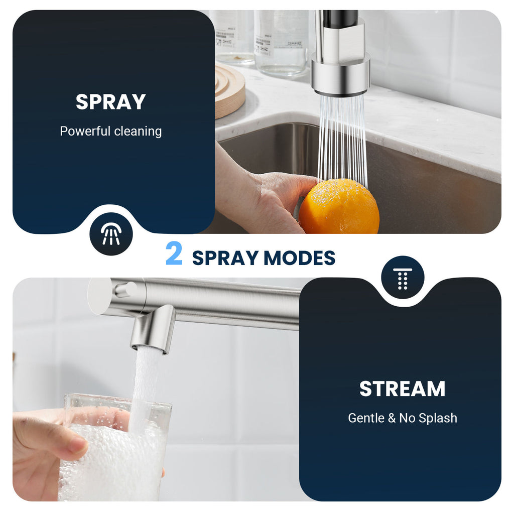 Brushed Nickel Dual Spout Pull-Out Kitchen Mixer Tap