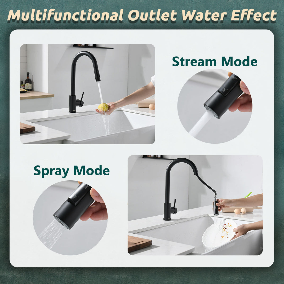 Matte Black Pull-Out Kitchen Mixer Tap - 2 Spray Modes