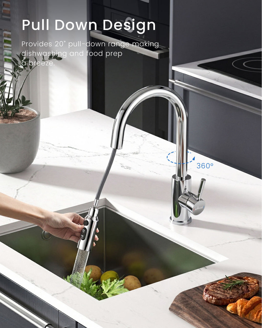 Polished Chrome Pull-Out Kitchen Mixer Tap - 3 Spray Modes