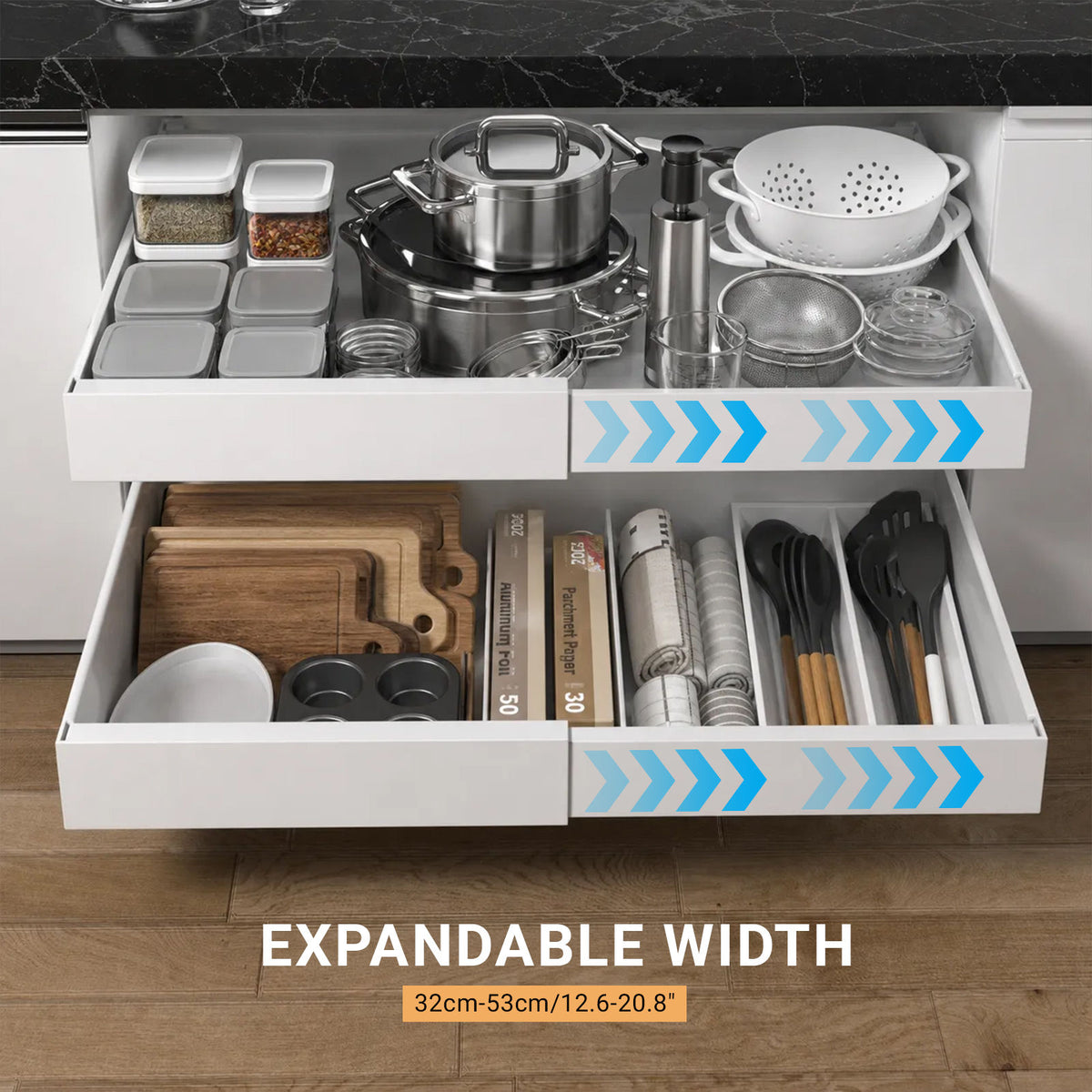 White Pull-Out Cabinet Organiser Set - 53cm, 2 Pieces