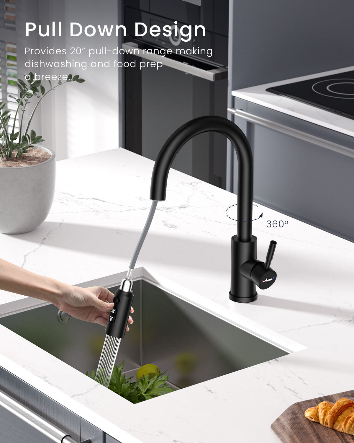Matte Black Pull-Out Kitchen Mixer Tap - 3 Spray Modes