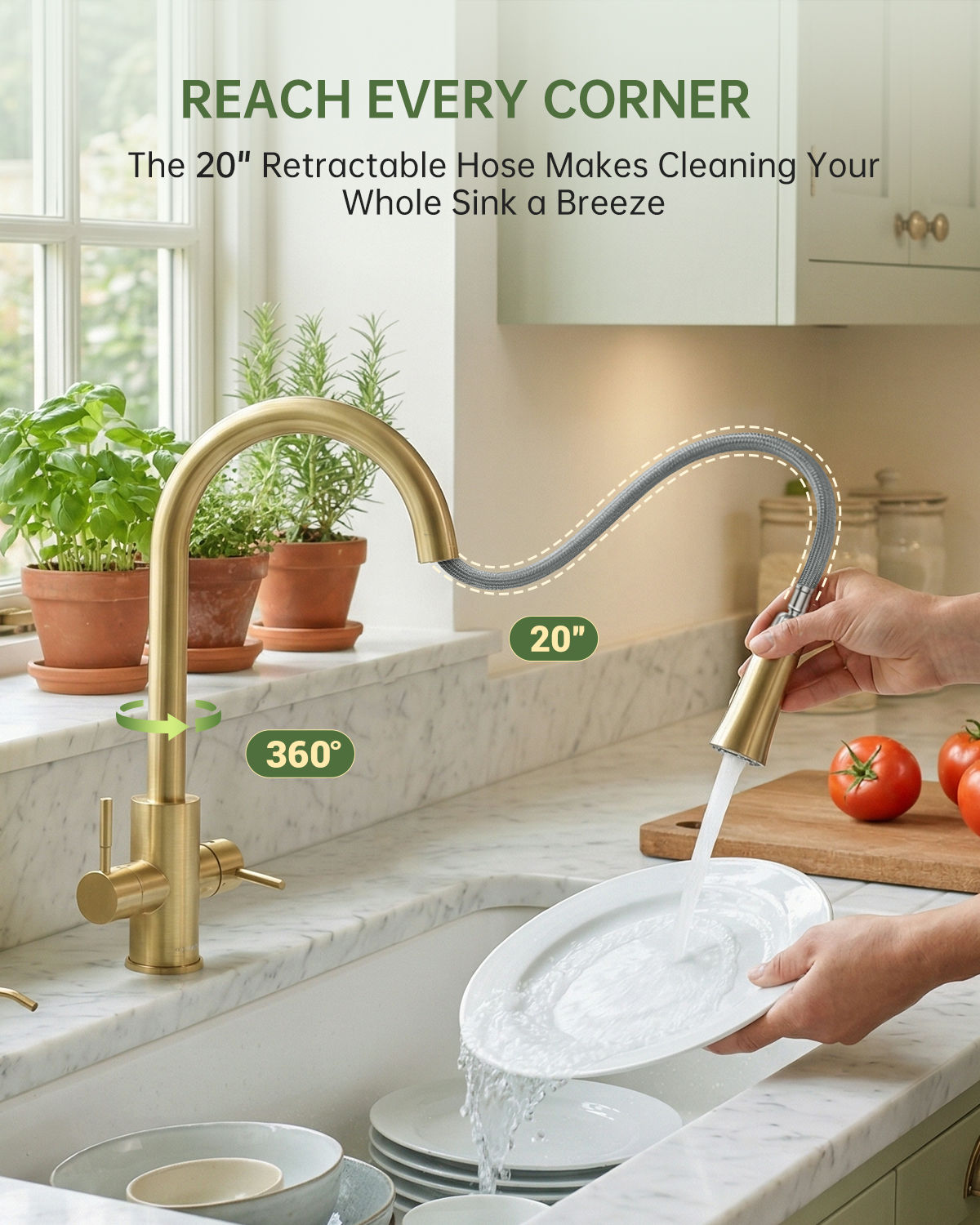 Brushed Gold Dual Lever Pull-Out Kitchen Mixer Tap