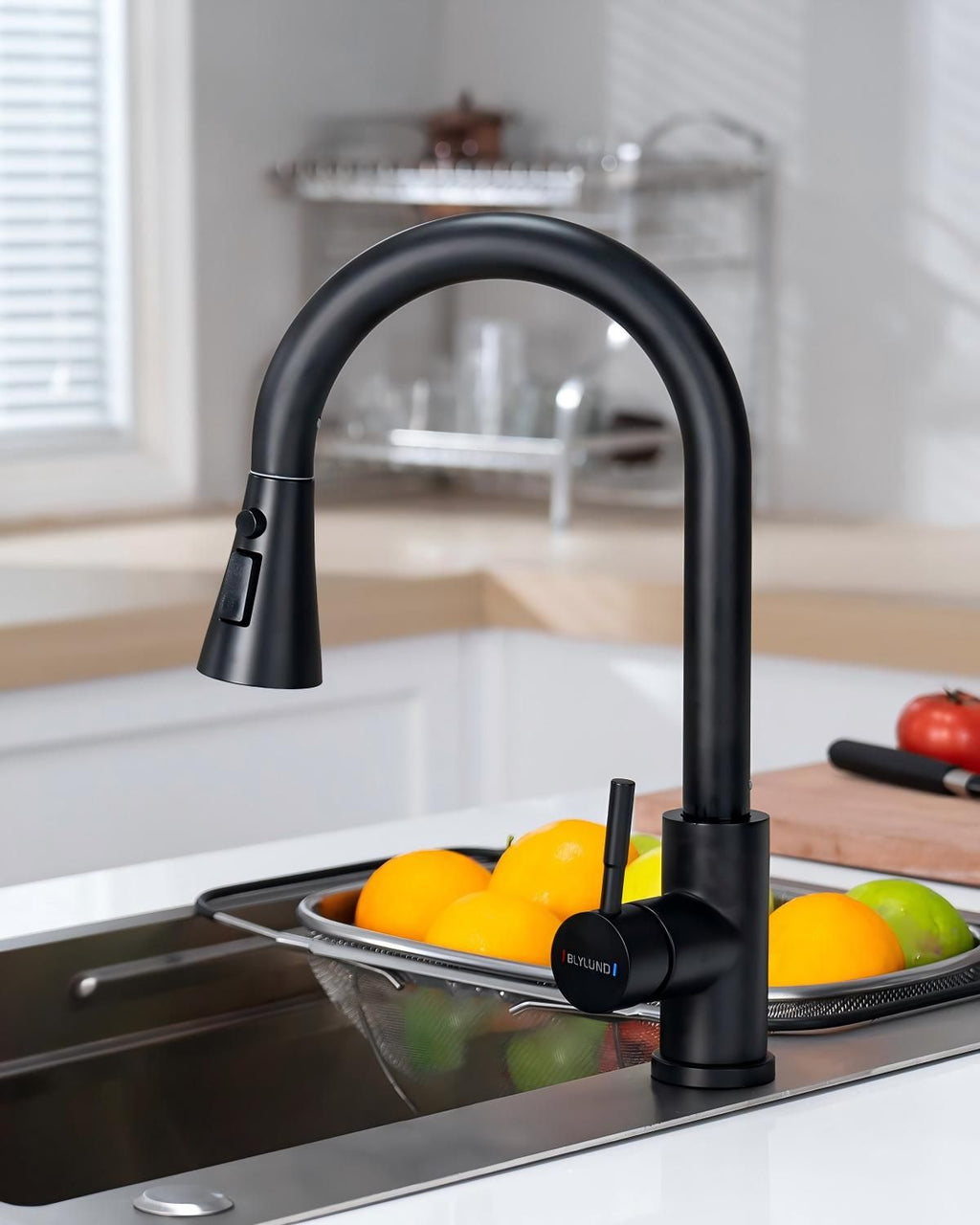 Matte Black High Arc Pull-Out Kitchen Mixer Tap