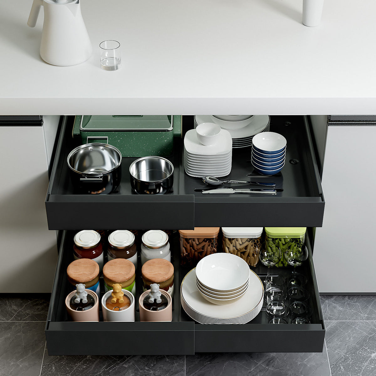 Matte Black Pull-Out Cabinet Organiser Set - 42cm, 2 Pieces