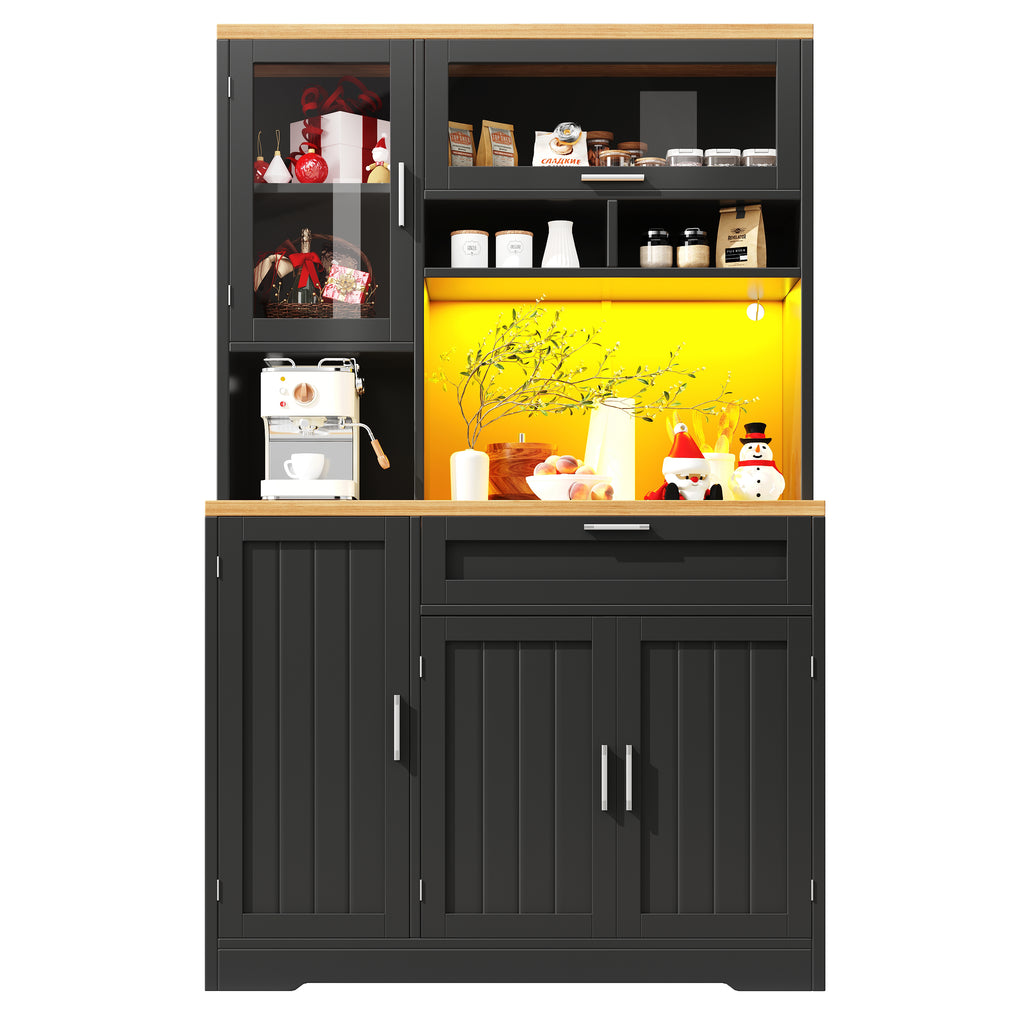 Tall Display Cabinet with LED Lighting - 104x40x180 cm Kitchen & Living Room Storage, White/Black