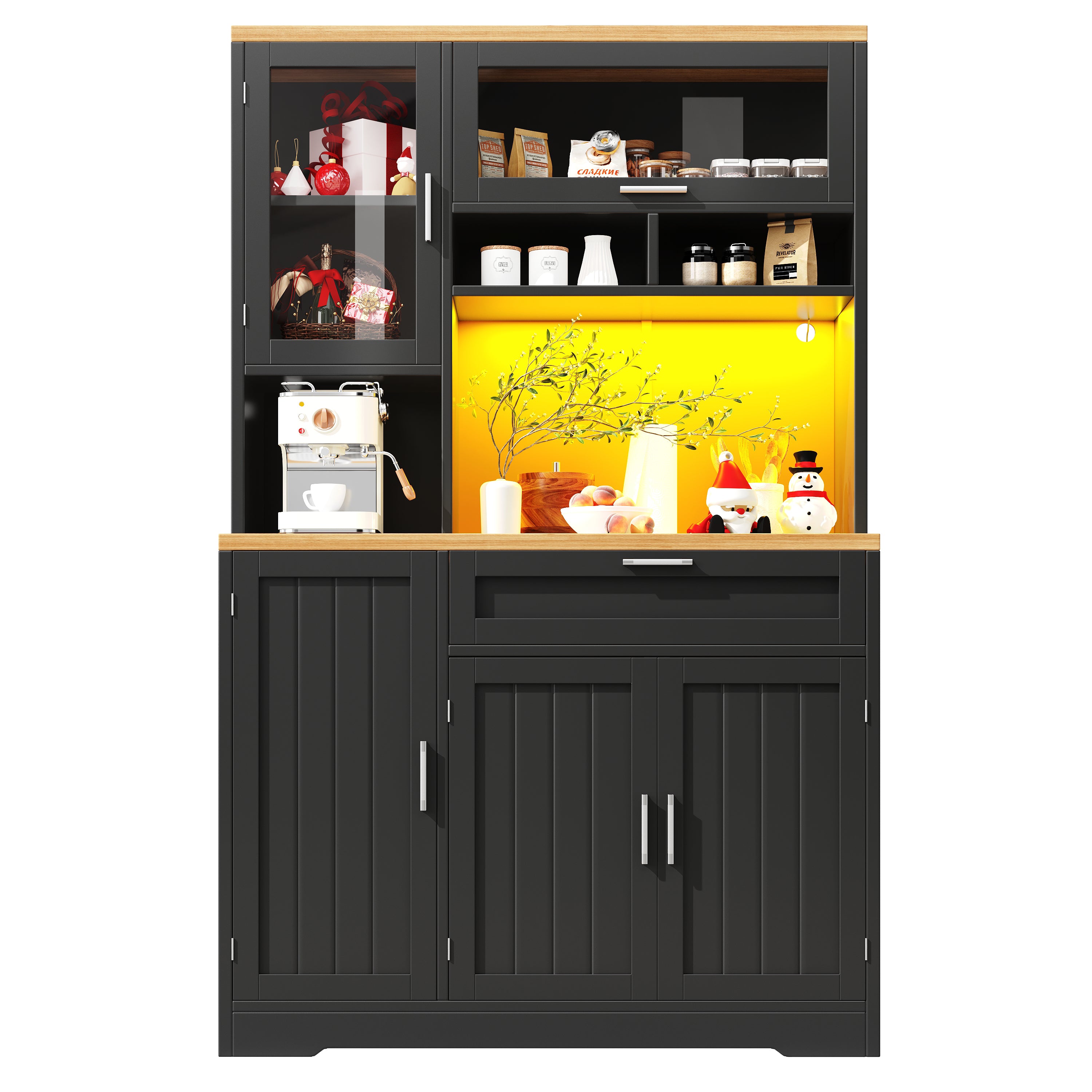 Tall Display Cabinet with LED Lighting - 104x40x180 cm Kitchen & Living Room Storage, White/Black