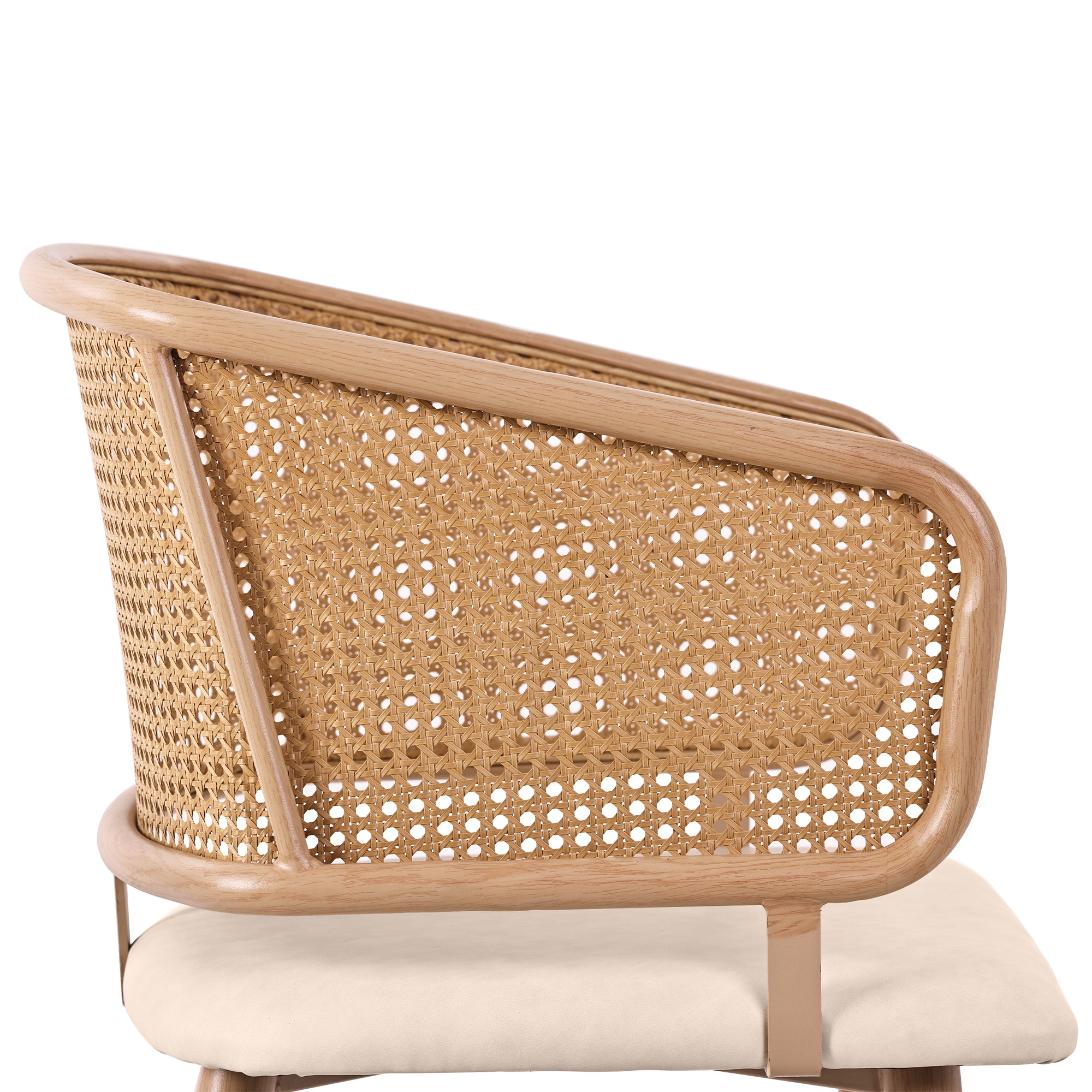 Modern Dining Chairs (6 pcs) with Rattan Backrest & PU Leather Seat, Breathable and Comfortable Dining Chairs for Restaurant, Living Room, Café , Contemporary Simple Style, Beige