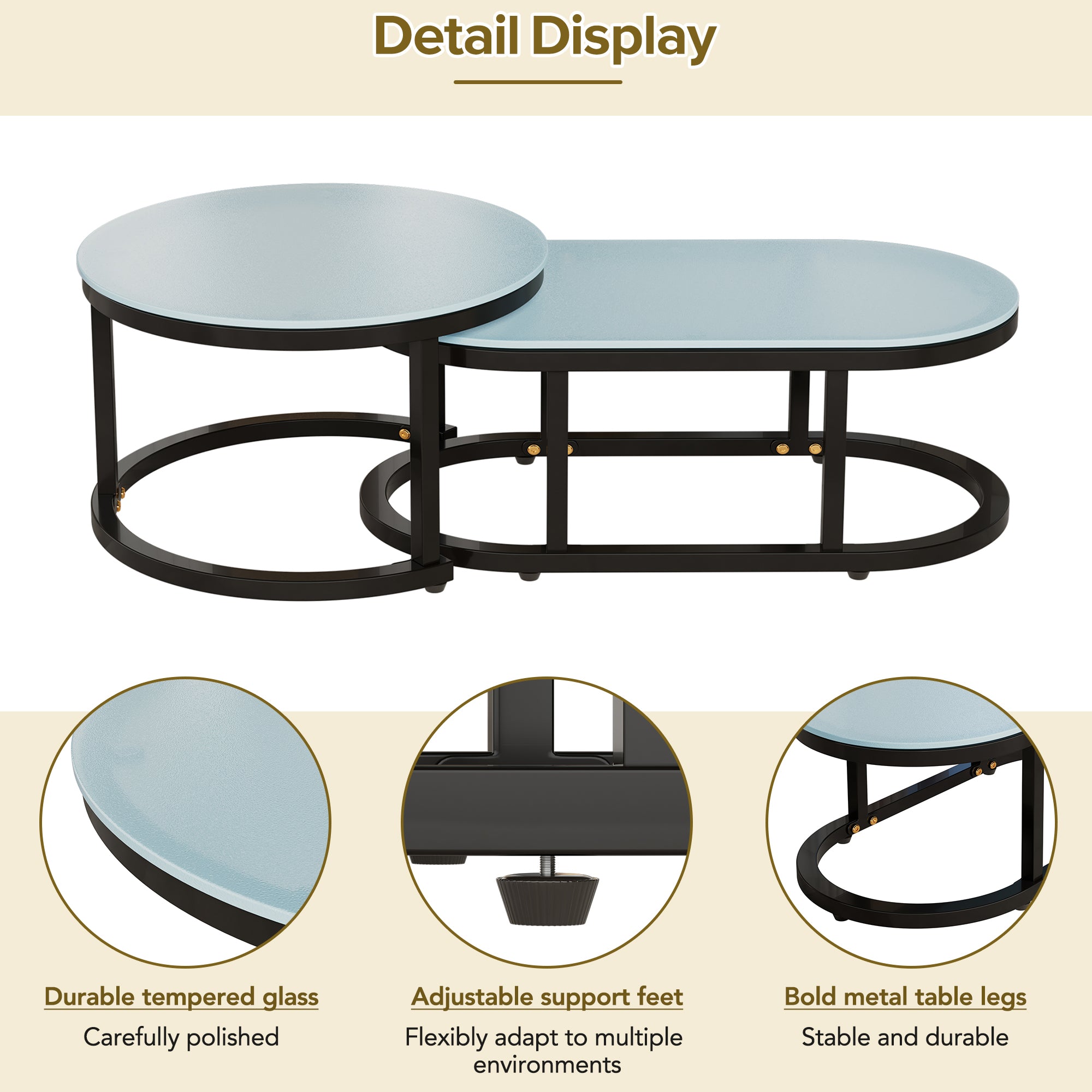 Outdoor Patio&Backyard Furniture Garden Lounge Set, Thick Quality Space Saving Sofas with Glass Coffee Table, Beige