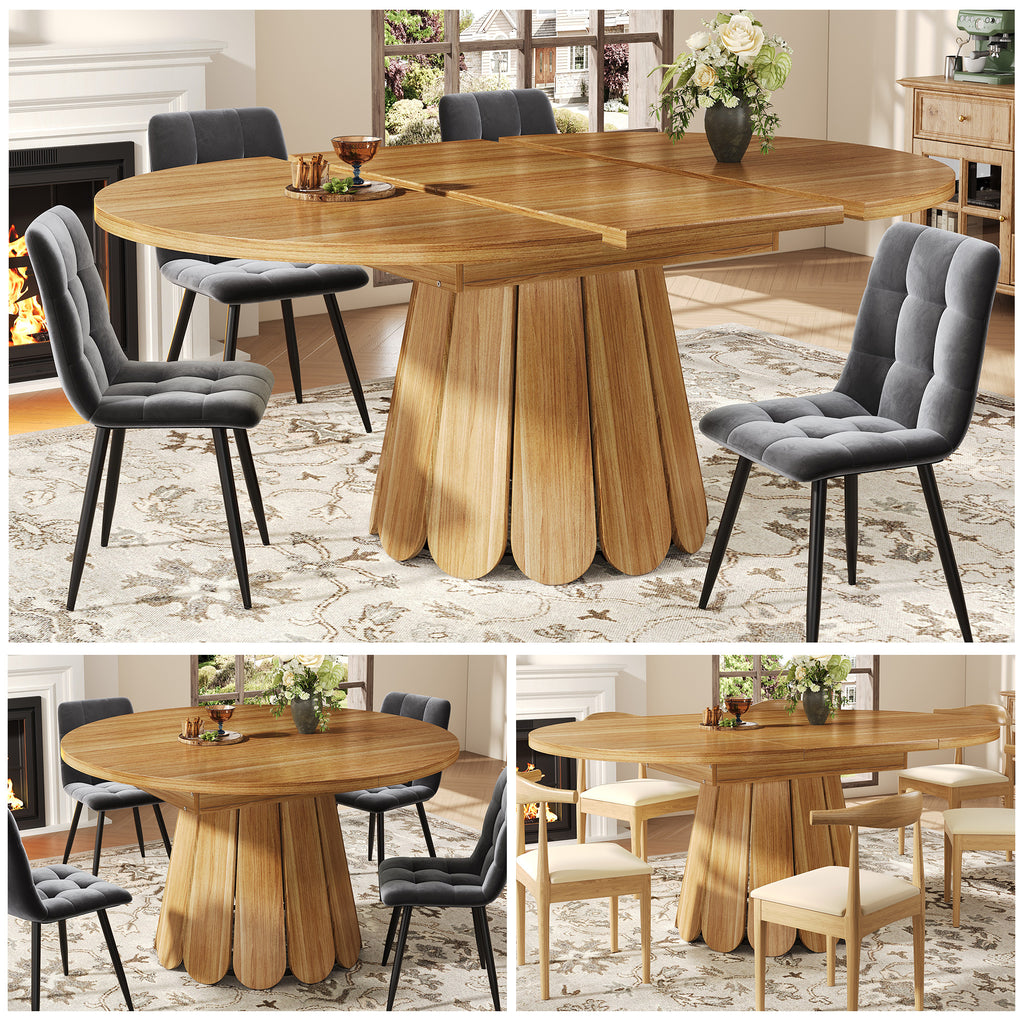 Extendable dining table, dining room table, kitchen table, balcony table, wooden dining table Round dining table, extends to oval, 118–158 cm, seats up to 6 people, wood