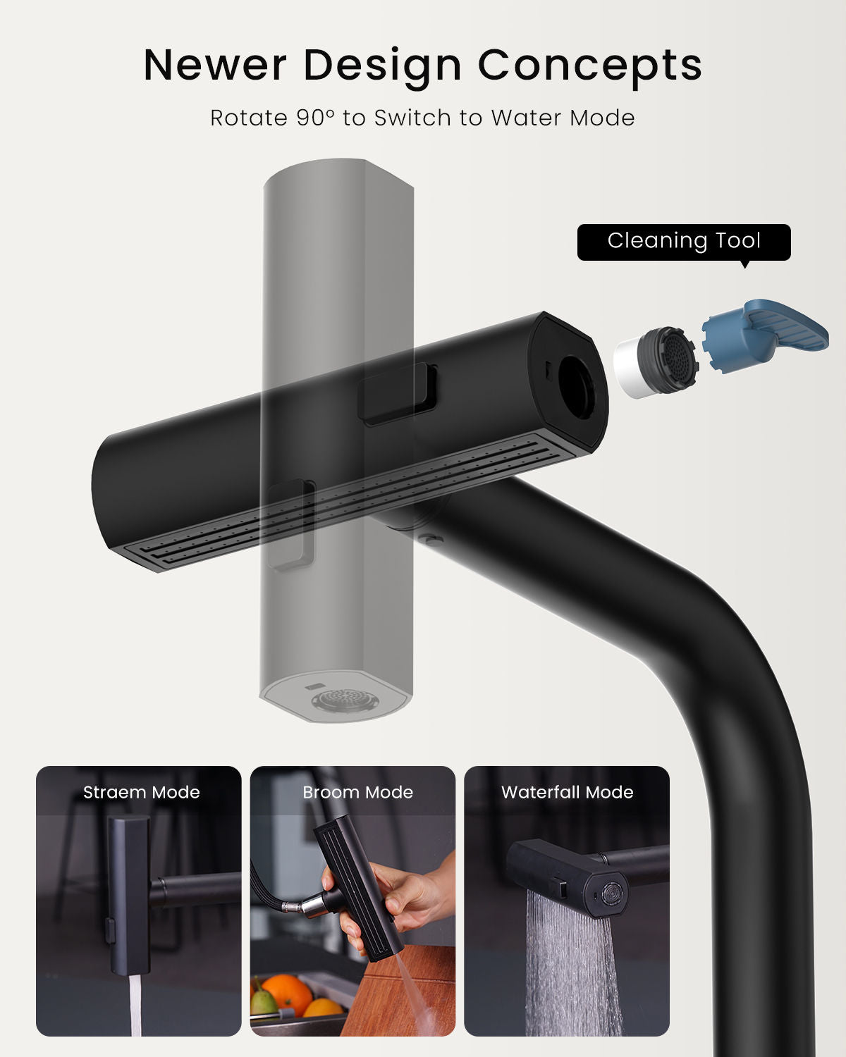 Matte Black Waterfall Pull-Out Kitchen Mixer Tap