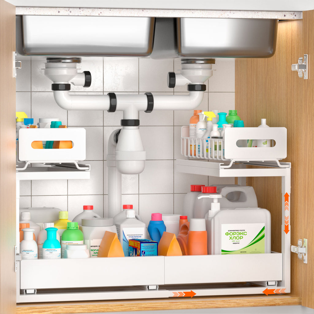 White 2-Tier Pull-Out Under-Sink Organiser
