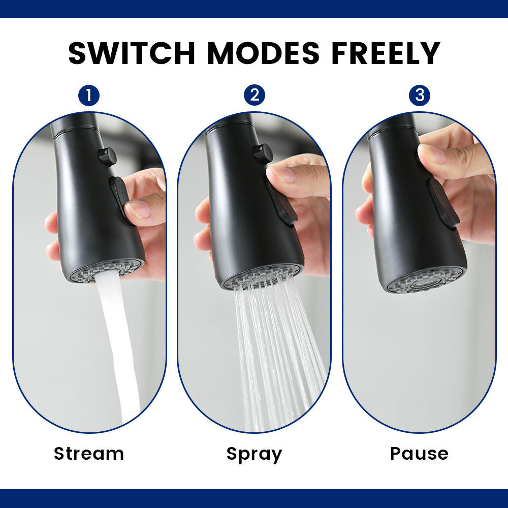 Matte Black Pull-Out Kitchen Mixer Tap - 3 Spray Modes