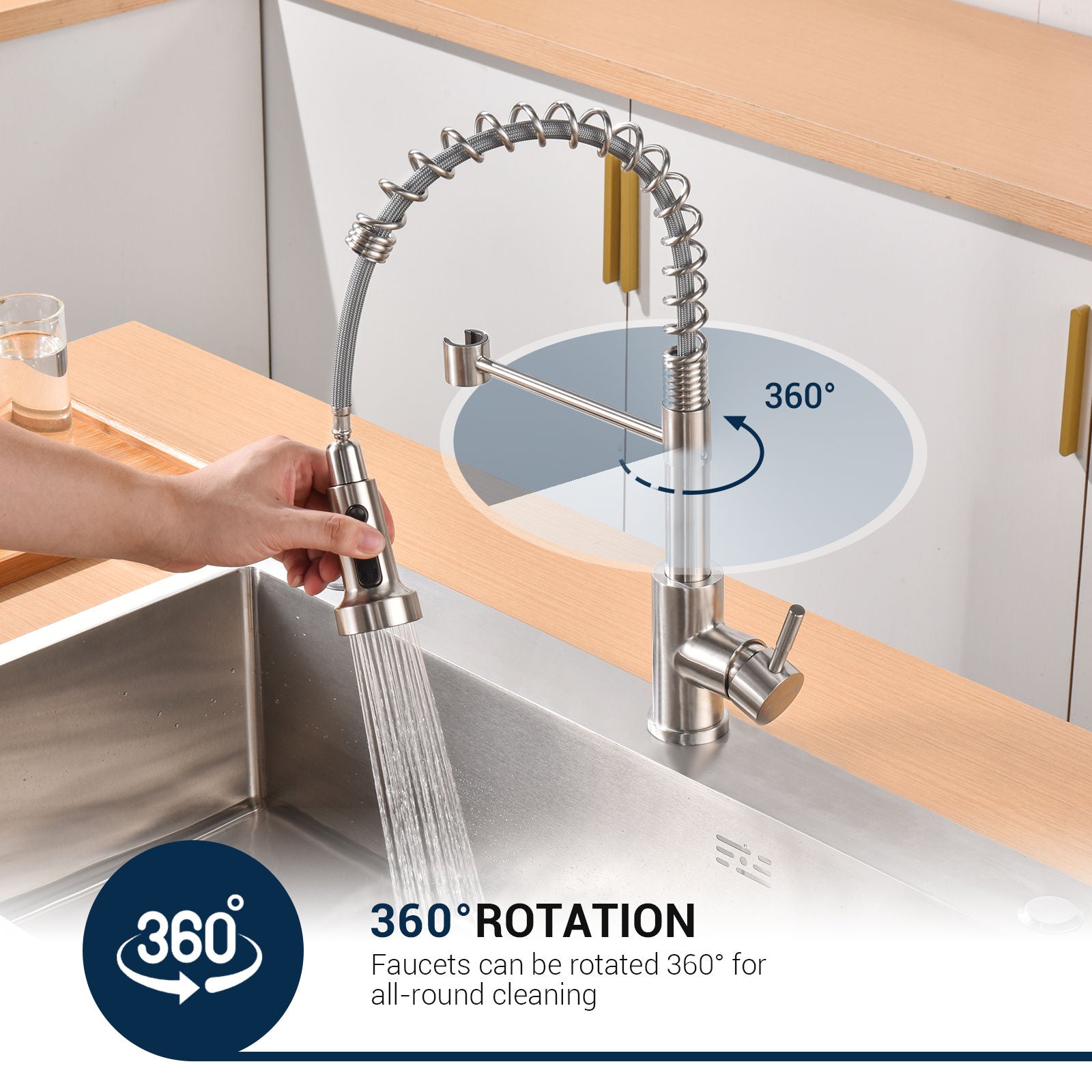 Brushed Nickel Spring Pull-Down Kitchen Mixer Tap