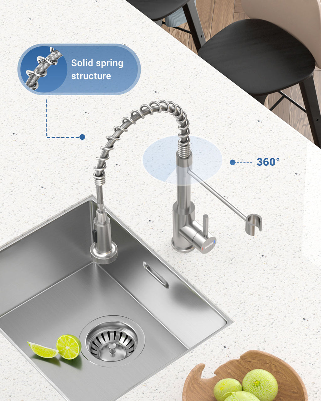 Brushed Stainless Pull-Down Kitchen Mixer Tap - 2 Spray Modes
