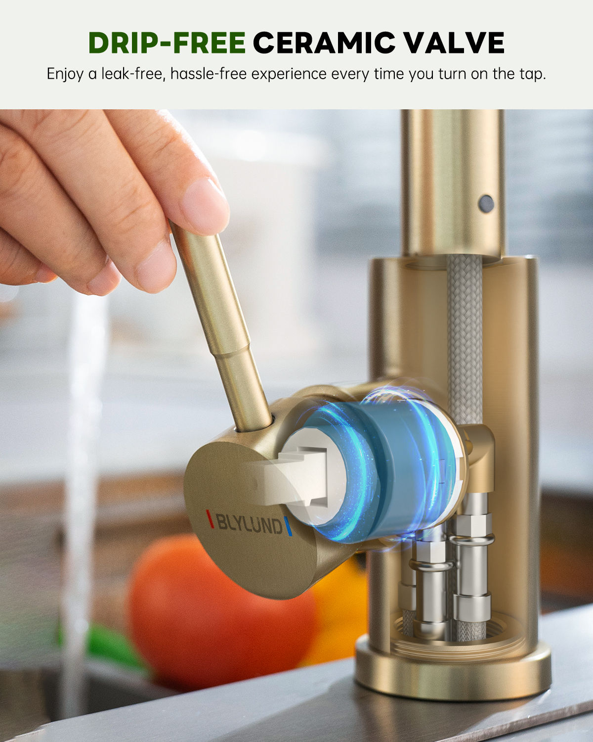 Brushed Gold High Arc Pull-Out Kitchen Mixer Tap